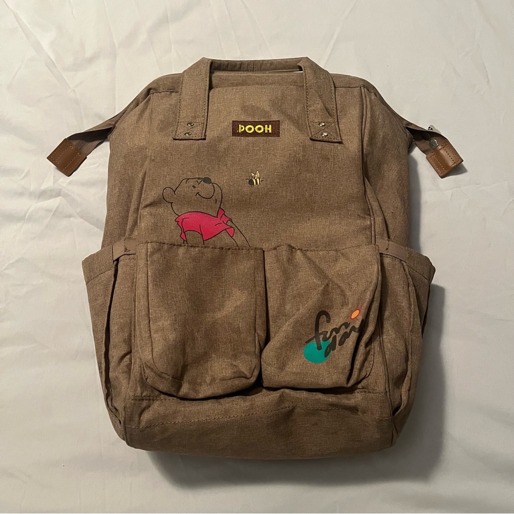 Disney Winnie the Pooh Large Brown Backpack with Mickey Zipper Pulls